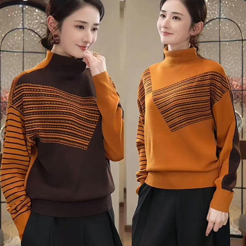 秋冬爆款时尚双面穿高领毛衣女外穿内搭新款宽松百搭堆堆领针织衫