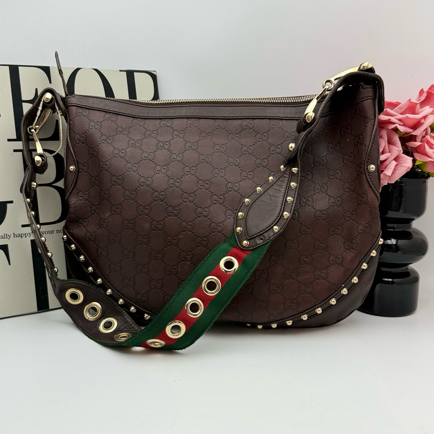 95新 GUCCI/古驰 古驰/Gucci xy 7143 棕色全皮斜挎包