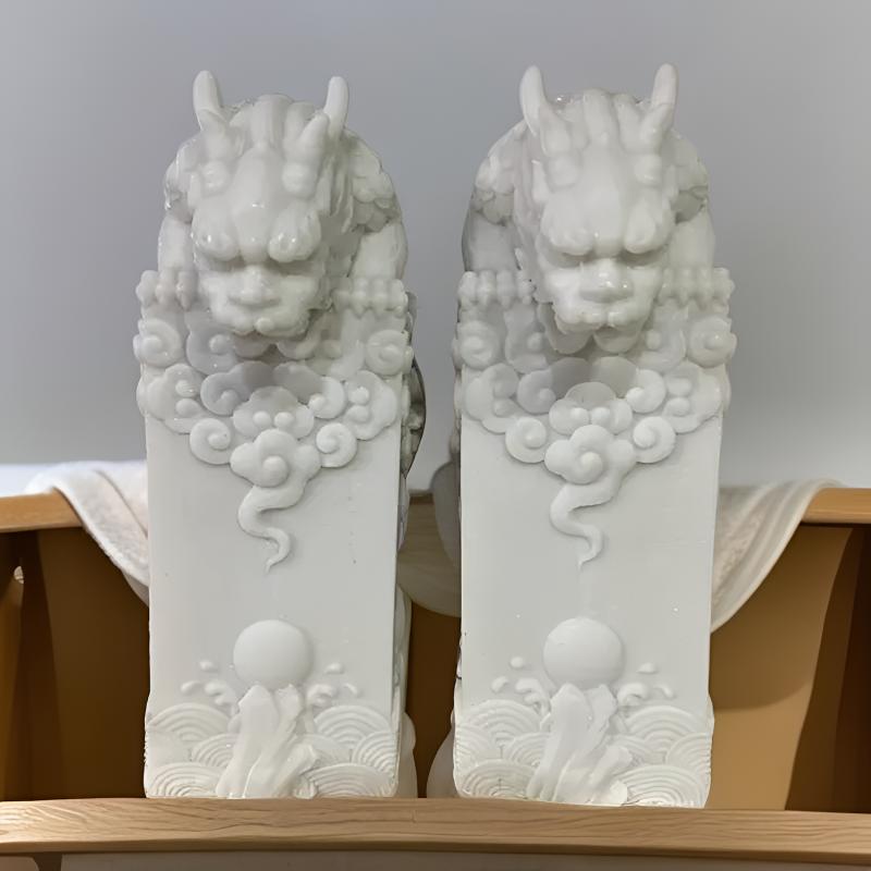 石雕汉白玉色吸水兽一对家居饰品桌面摆件工艺品