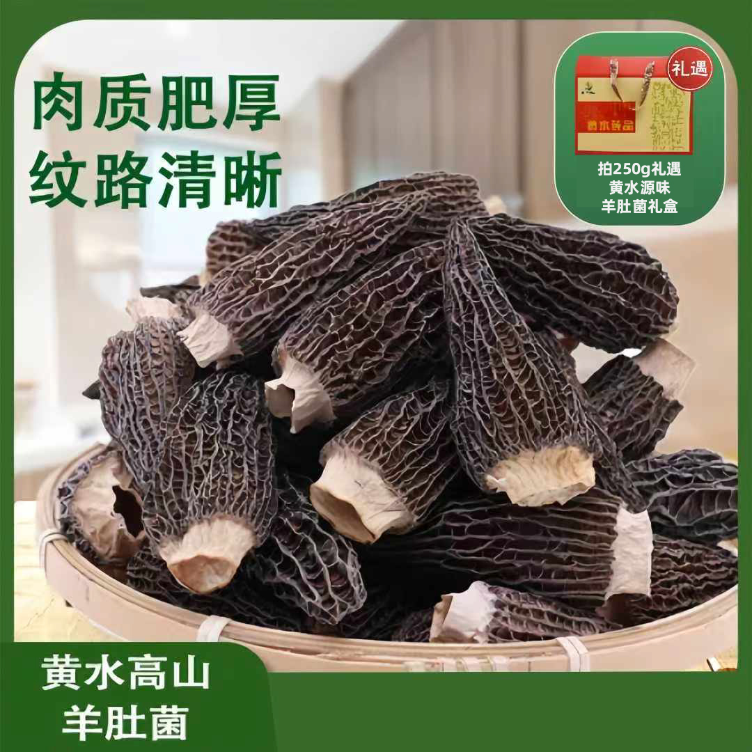 【黄水源味】4-6/6-8cm高山羊肚菌足干剪柄50g/125g煲汤干货