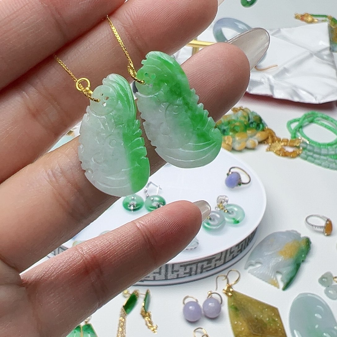 翡翠耳饰银S925镶嵌天然缅甸A货翡翠