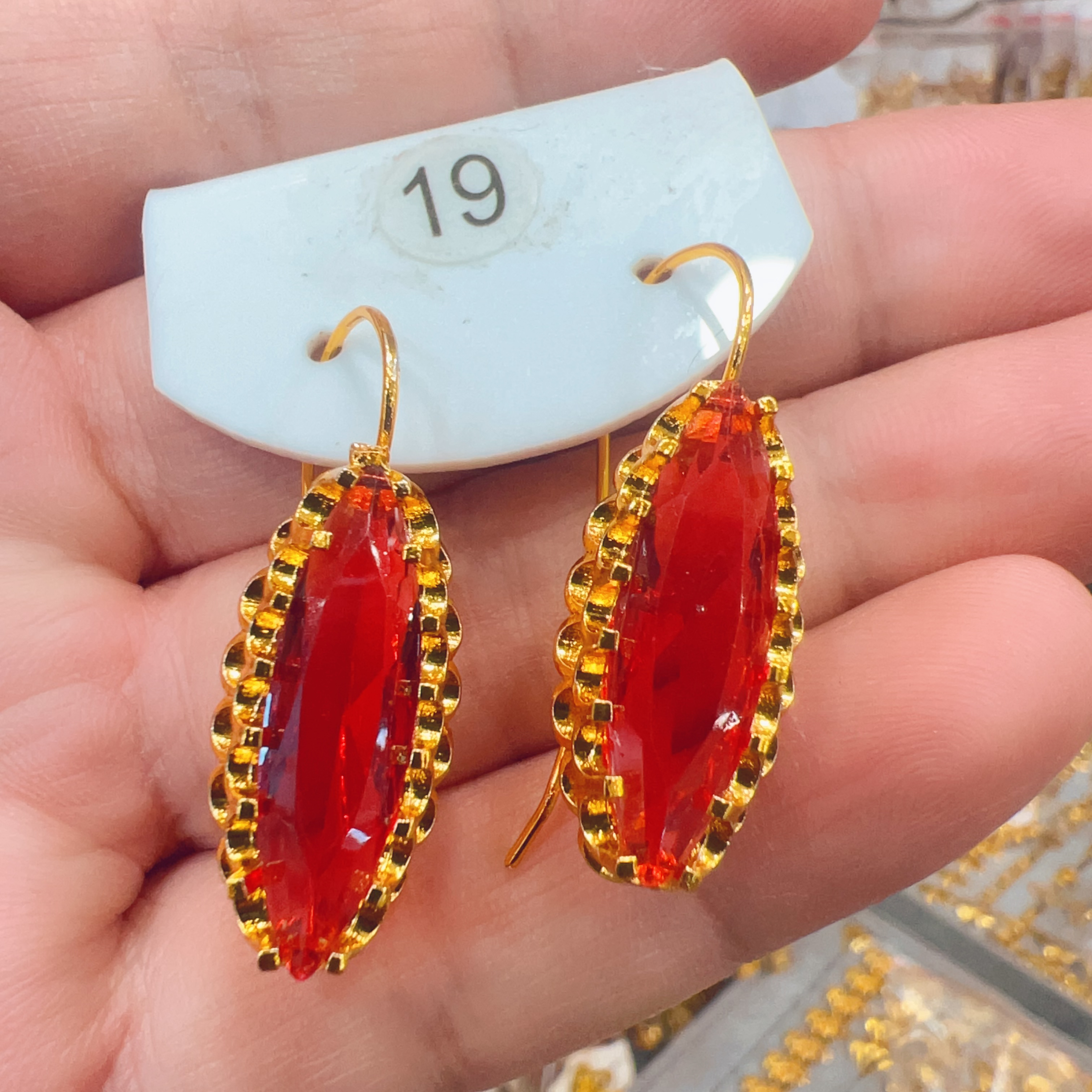 铜合金耳饰 e019 新款时尚休闲百搭椭圆形红石头耳环