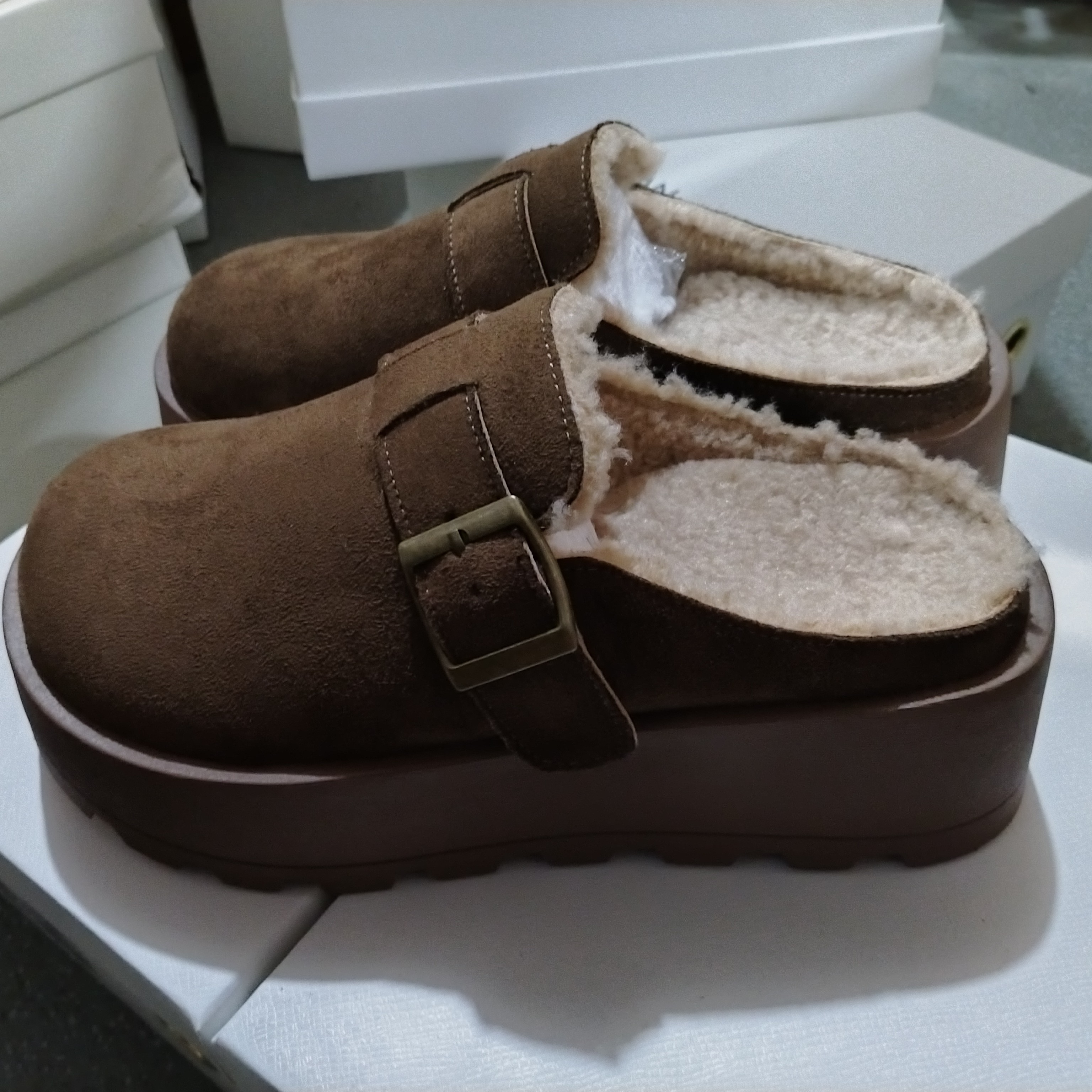 包头厚底博肯鞋毛毛拖鞋女秋冬外穿2025新款ins潮厚底松糕5088