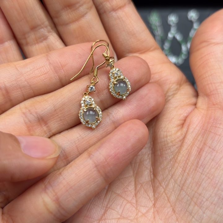 翡翠银S925镶嵌耳饰