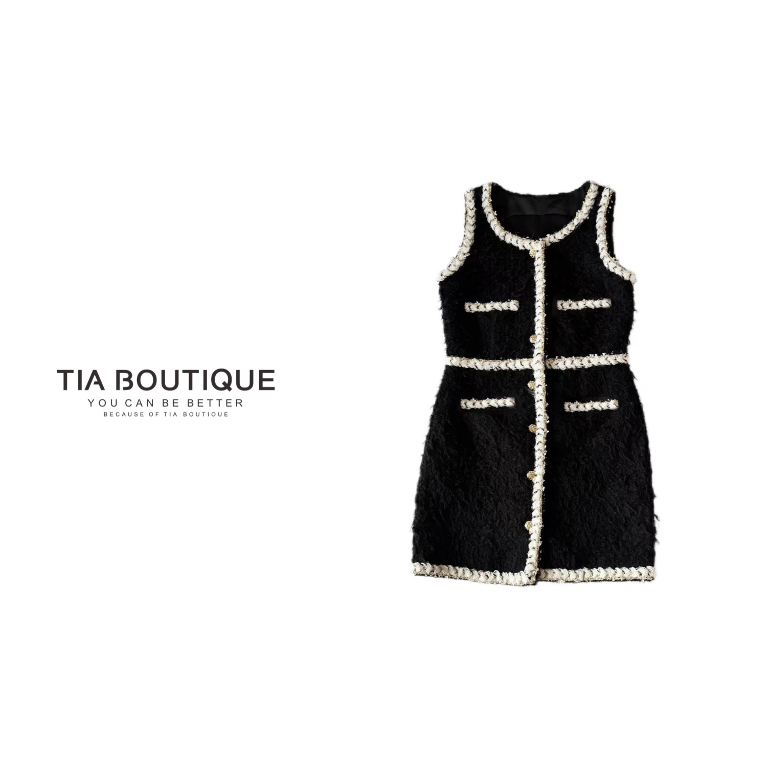 【黑白秀场马甲】25k高级千金入限定高奢长毛花呢马甲连衣裙 WT0286