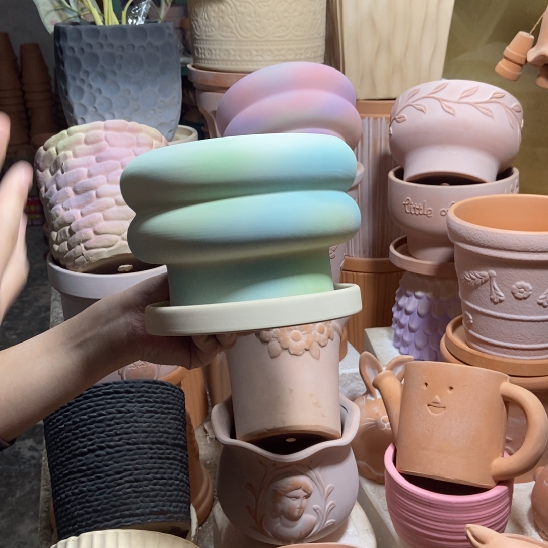 17×12绿色甜甜圈+托 粗陶1套