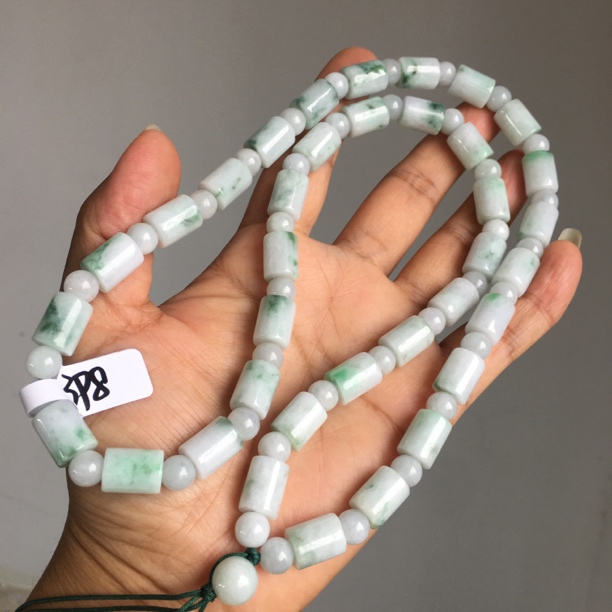 正品天然缅甸翡翠A货玉石项链大号男款卡9mm竹节路路通珠链玉佩绳