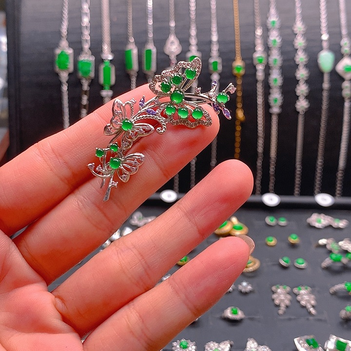 翡翠戒指银S925镶嵌青**忆一