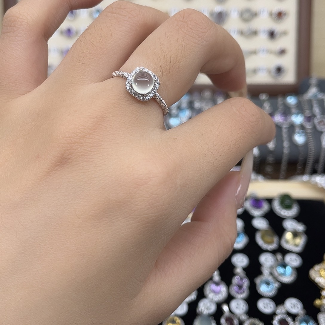 岫玉银S925镶嵌戒指