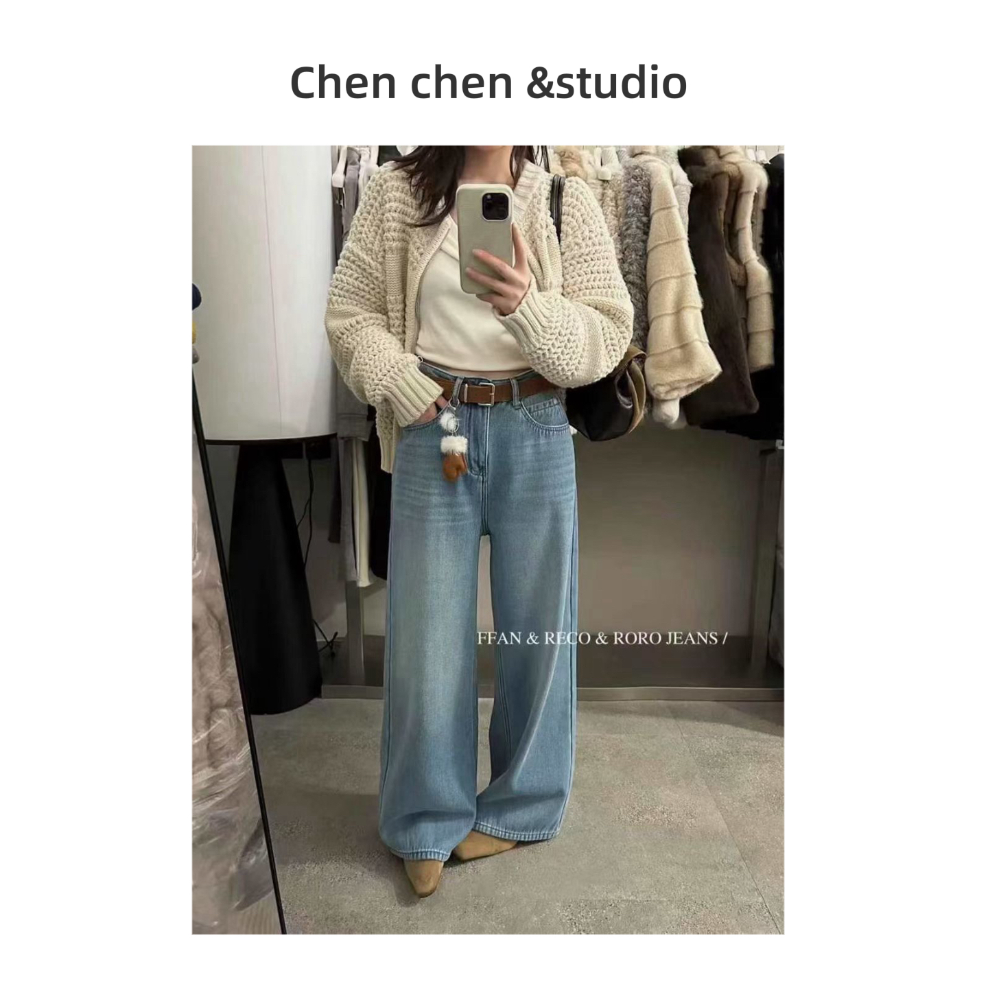 【裤长103cm加绒圣诞小手套浅色】新款设计感显瘦加厚直筒裤牛仔裤