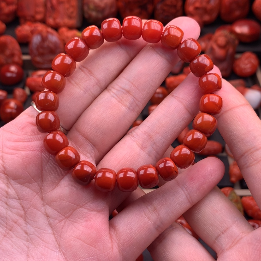 南红玛瑙未镶嵌川料原矿老型手串9.3mm