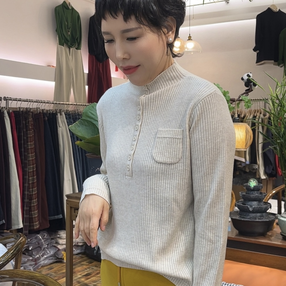 秋冬韩版宽松立领纯色百搭针织衫文艺通勤套头毛衣女装