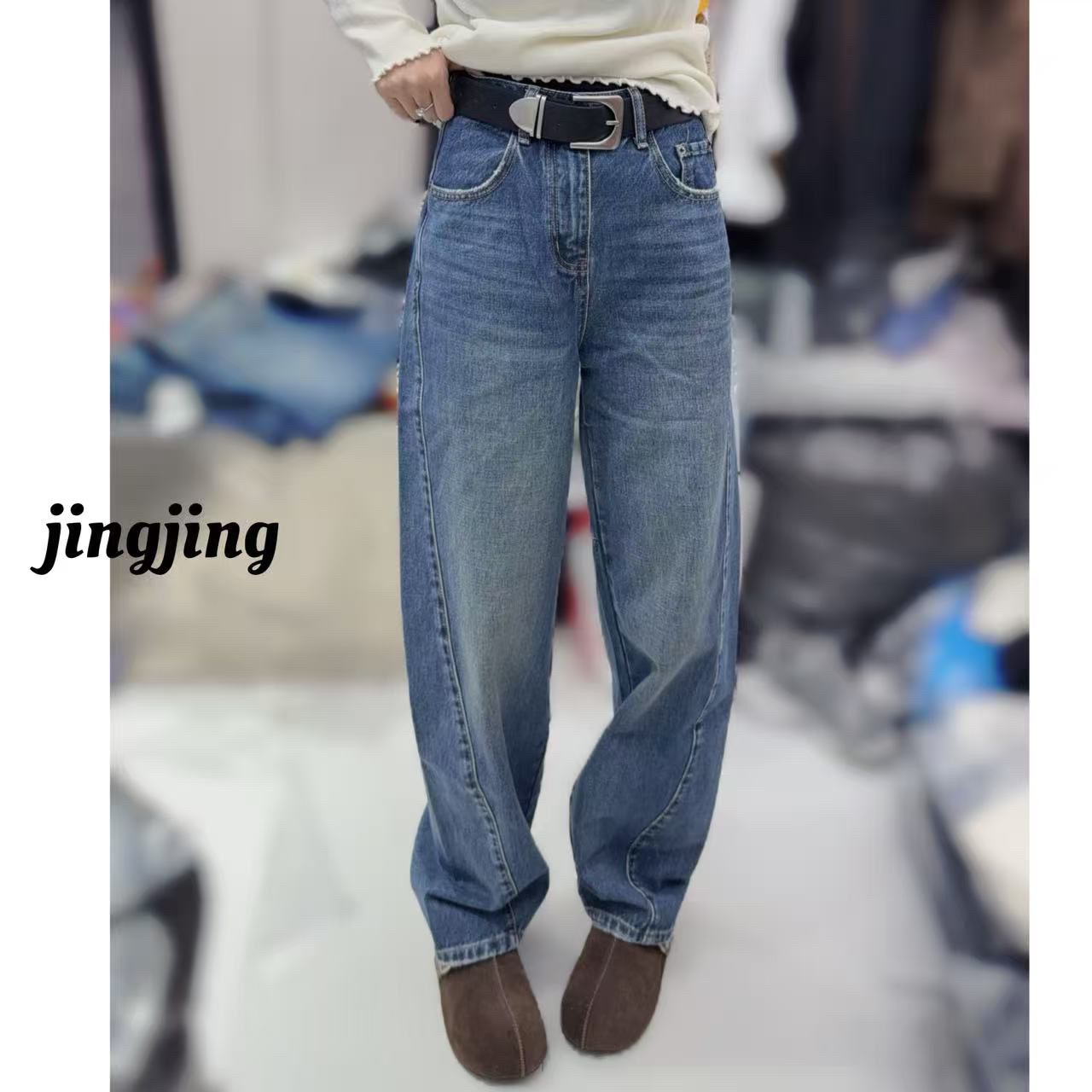 秋冬新款休闲百搭直筒牛仔裤(82391)