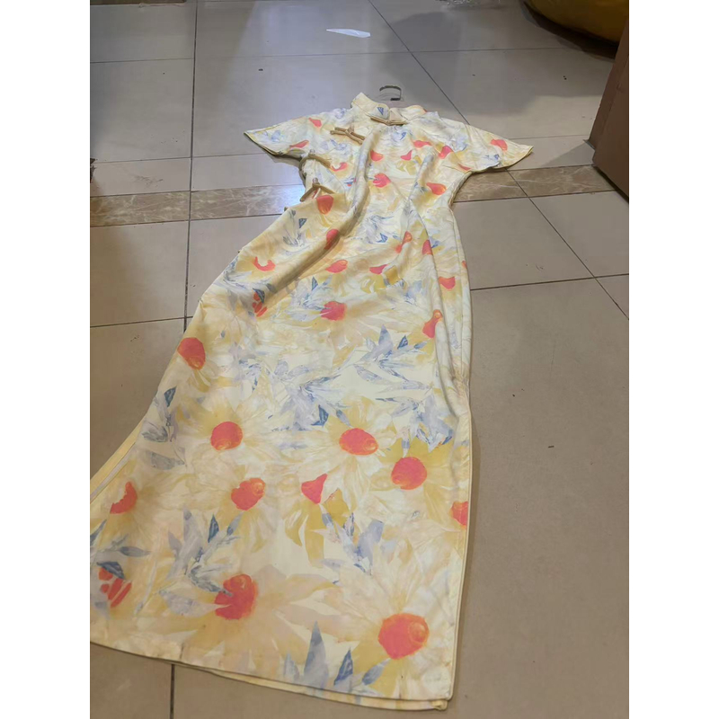 0698 黄色 油画风 八扣 【太阳花】 旗袍