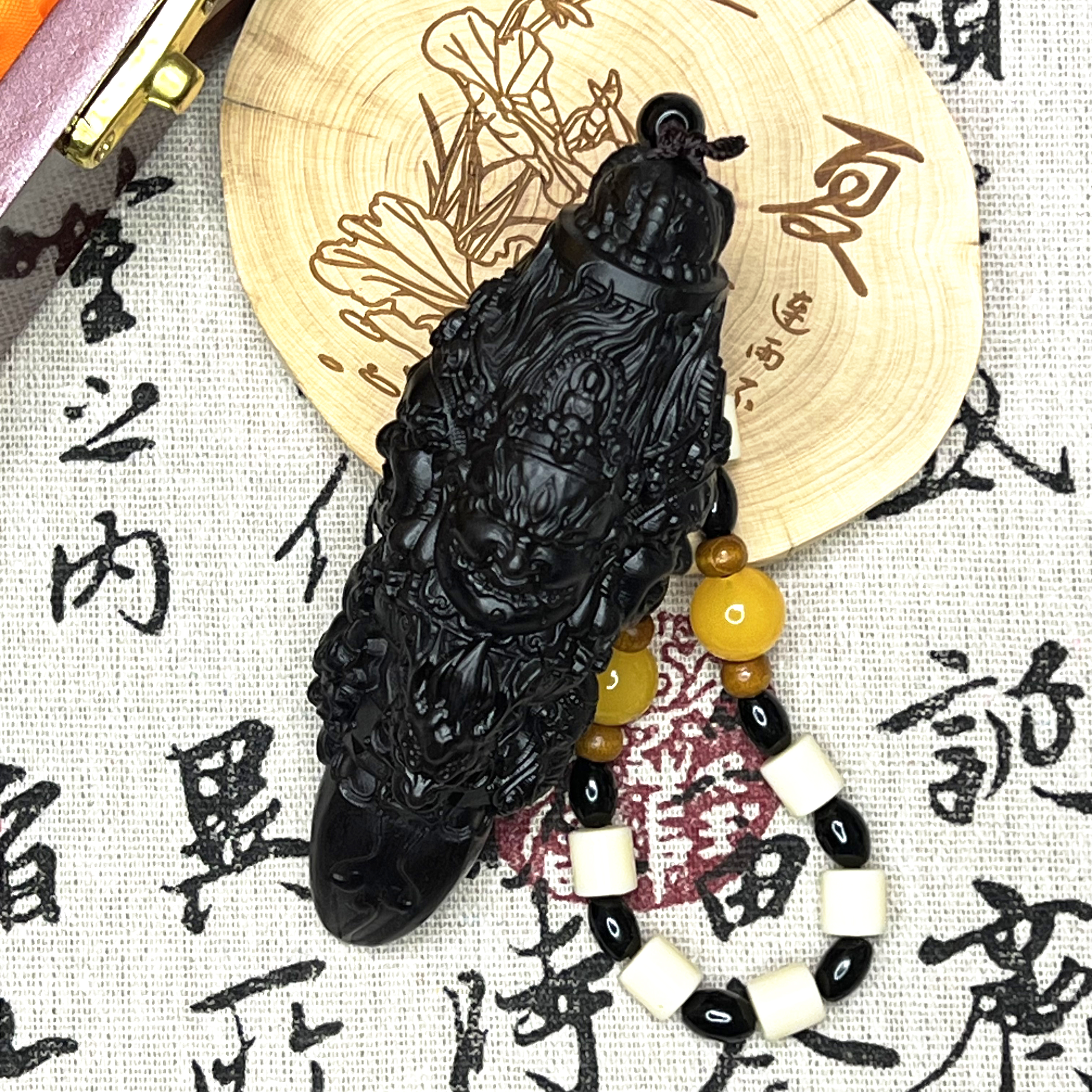 正宗紫光檀木大黑天降魔杵手把件藏传金刚杵木雕小物件