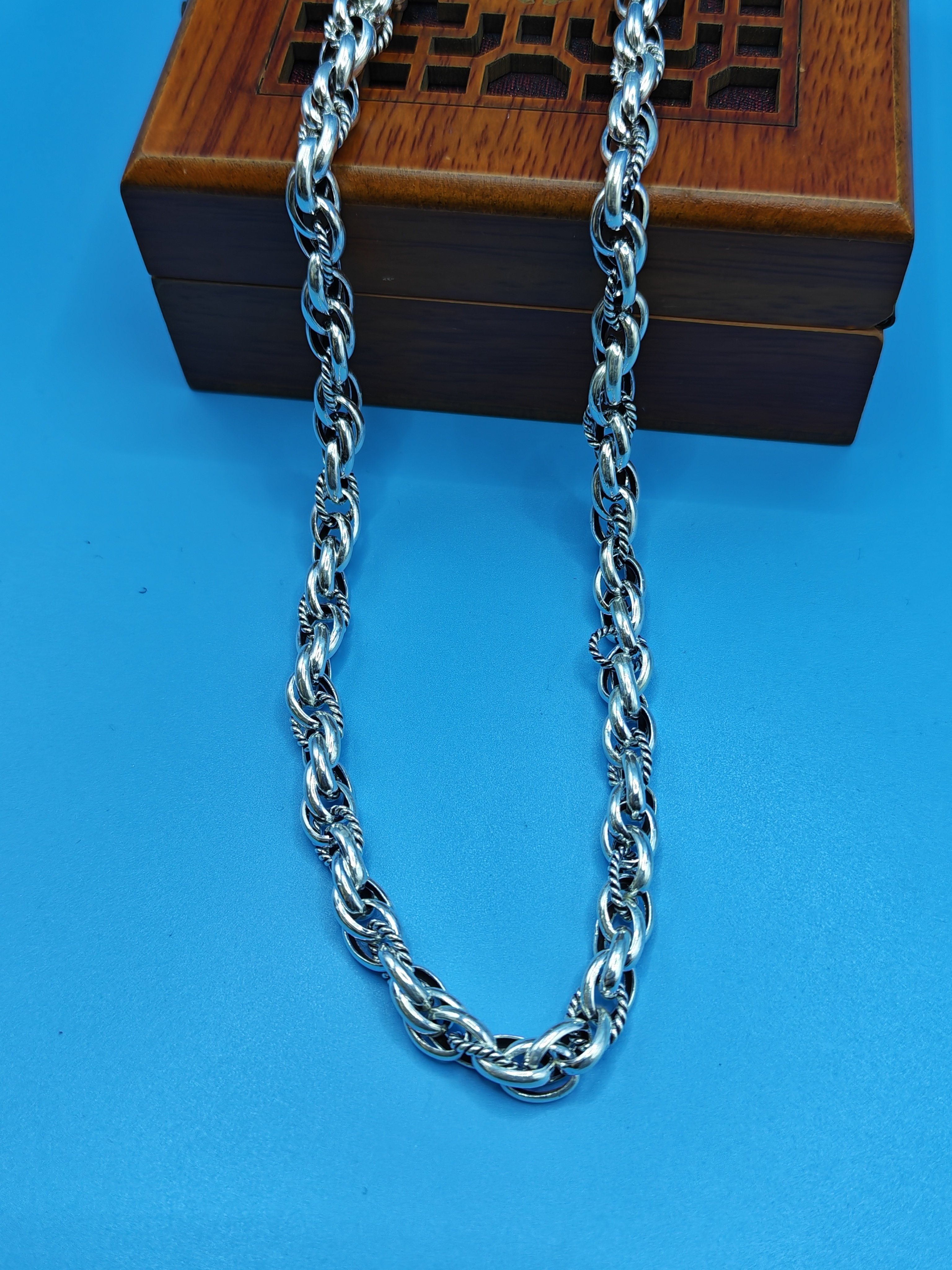 坠链均足银 足银男士项链编织麻花潮流嘻哈个性百搭简约霸气粗链