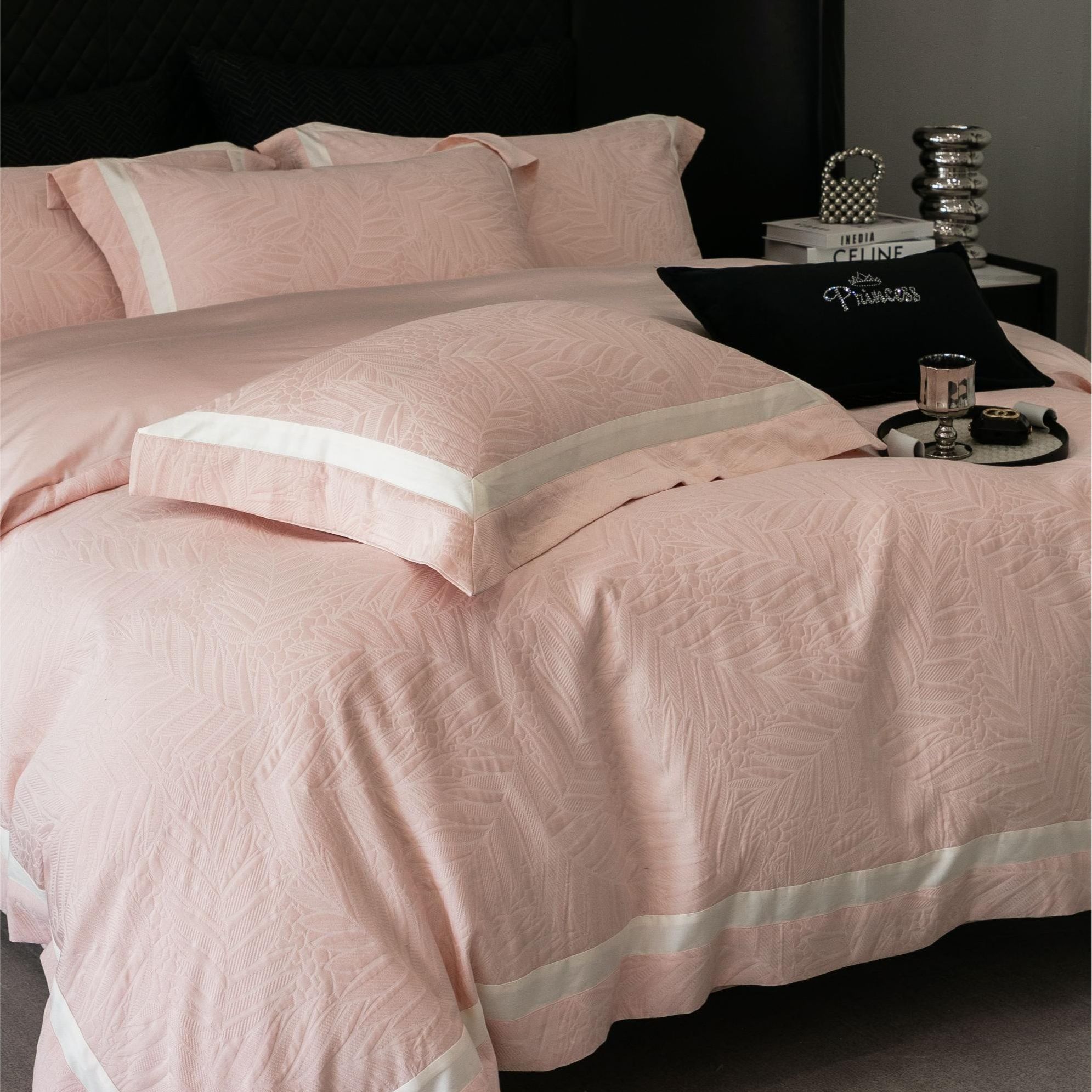 ROWHOLLY莫妮卡天丝棉空气层提花四件套简约轻奢四季款被套床单