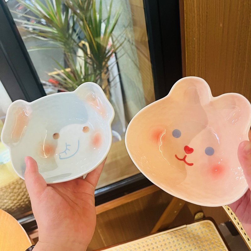 软萌卡通陶瓷米饭碗*2个家用可爱高颜值网红款手绘釉下彩餐具套装