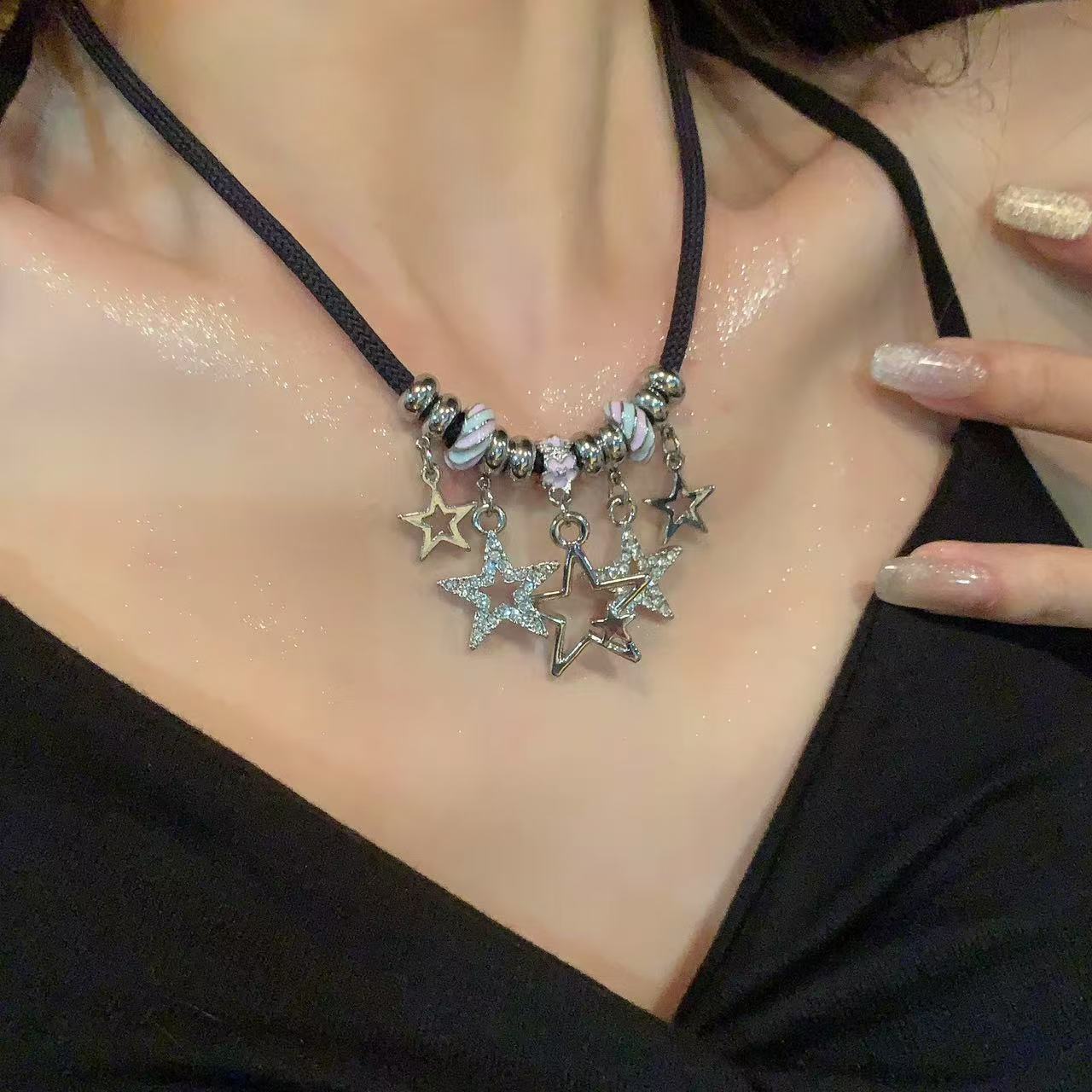 钛钢项链 JIA Y 佳瑶 星星锆石吊坠编织绳项链女新款颈链甜酷辣妹