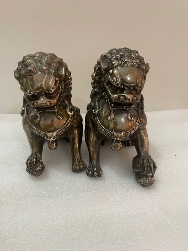 铜狮子摆件坐狮摆件一对