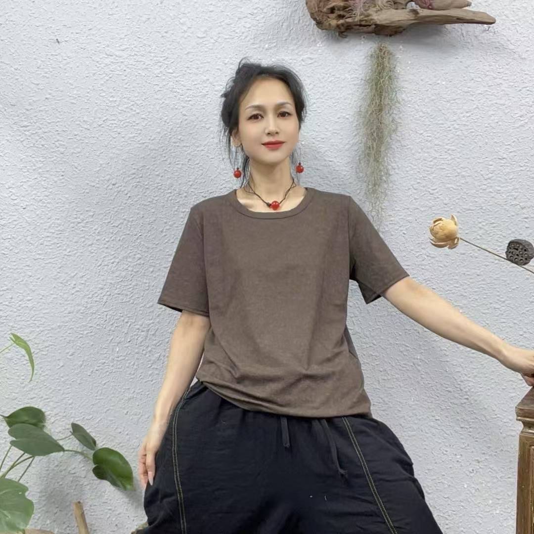 8843细纹棉扎染圆领短袖T上衣（长58胸围110-160