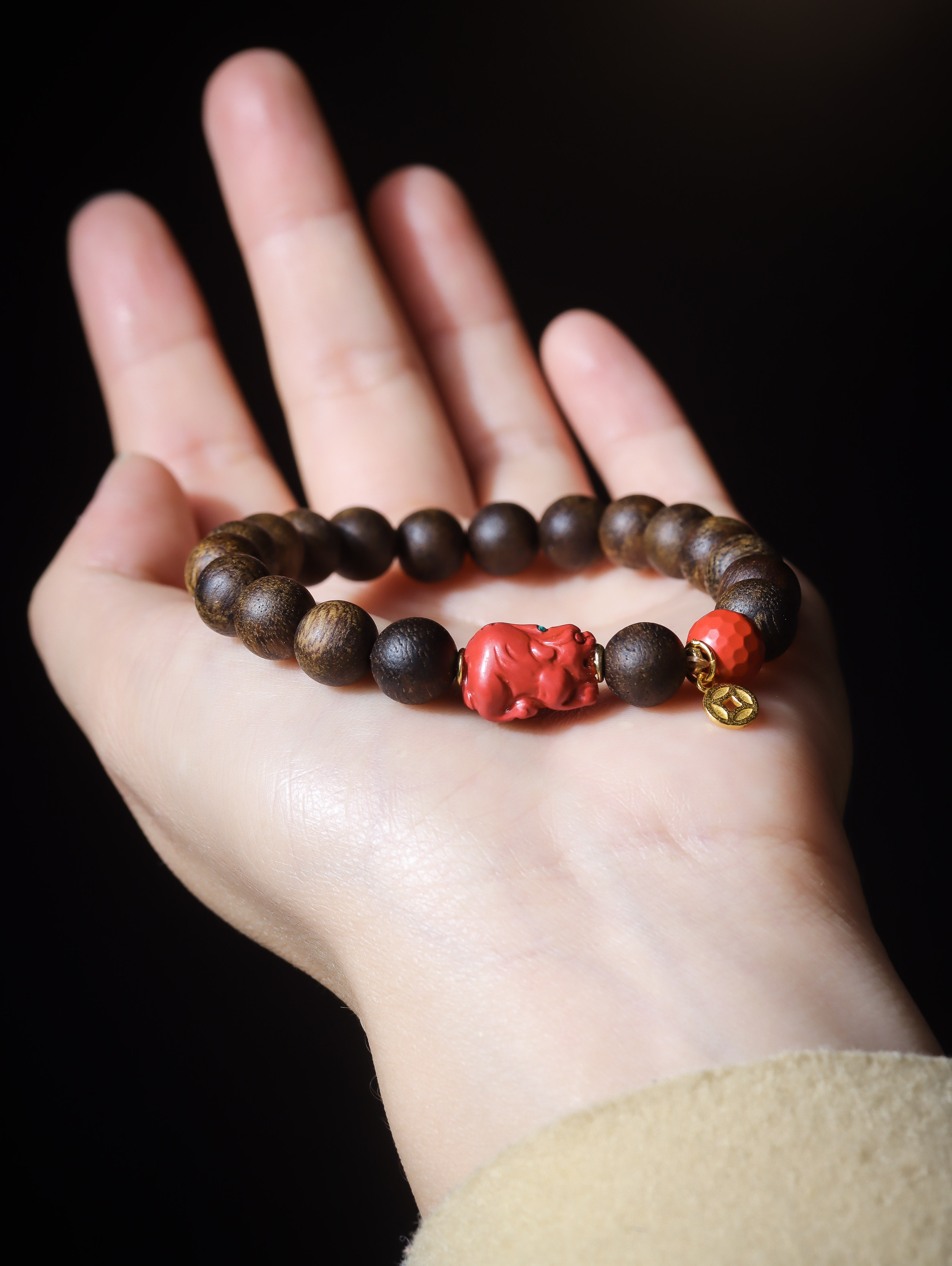 沉香（仙之木）海南沉香0.8*19cm朱砂貔貅DIY精致高端单圈手串