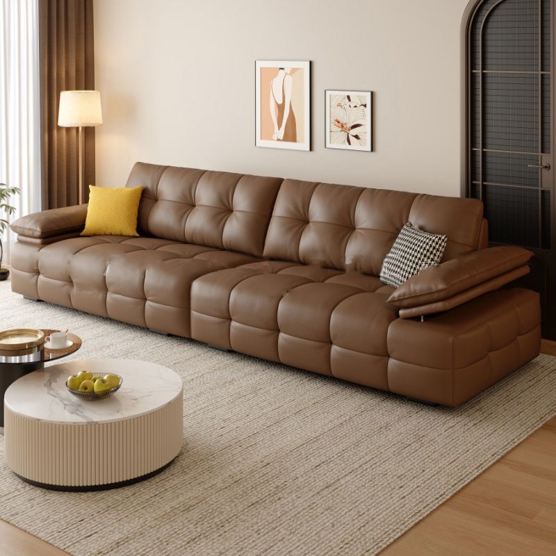2025年轻奢新款真皮头层牛皮意式极简四人位直排沙发小户型客厅