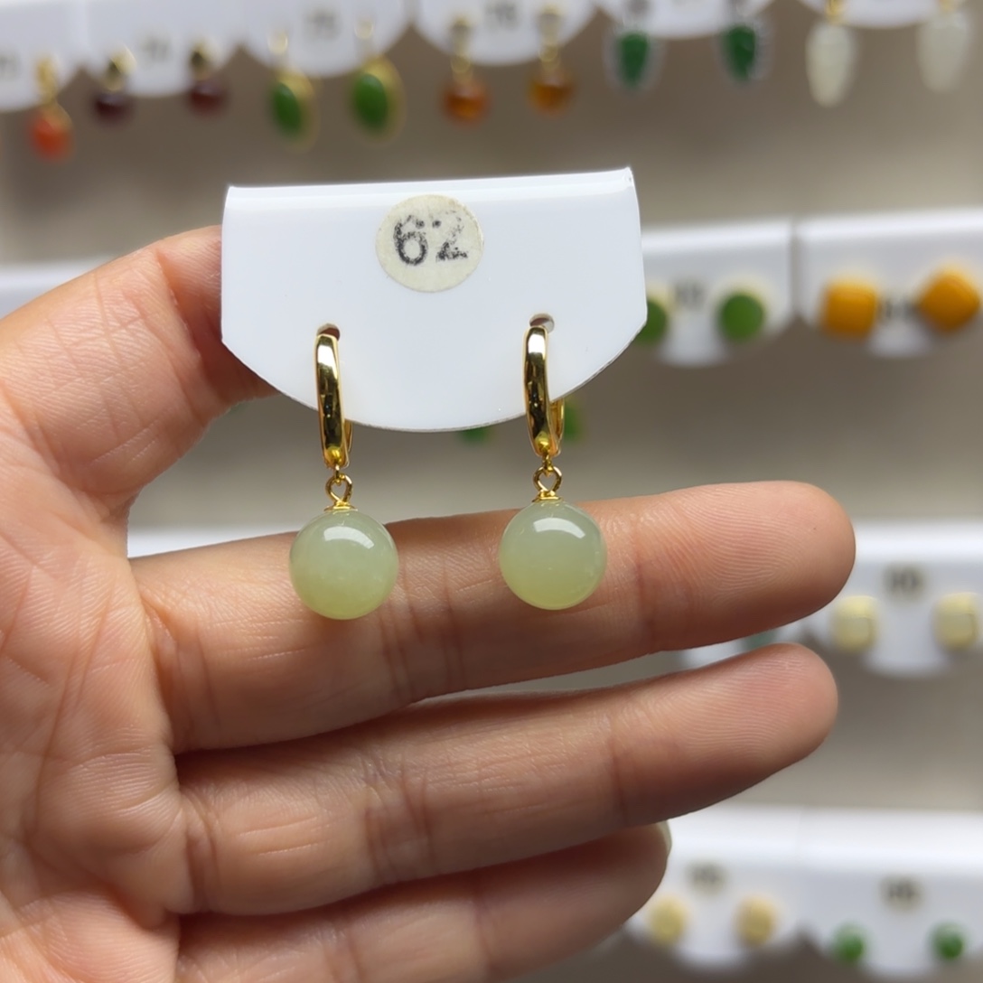 和田玉银S925镶嵌耳饰