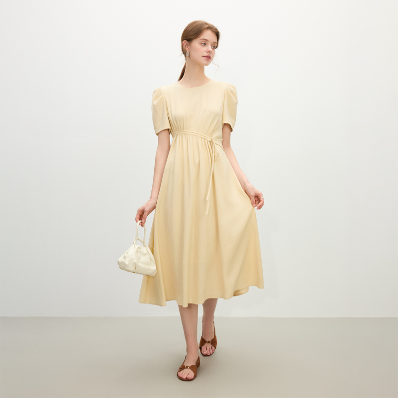 【绿子粉丝专享】2025夏装抽绳高腰A字小众设计感连衣裙25FS12416