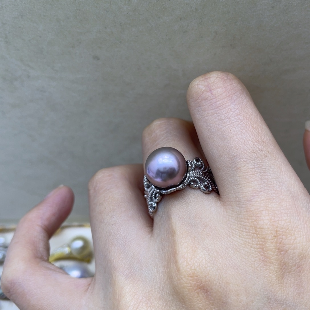 戒指银S925镶嵌淡水珍珠