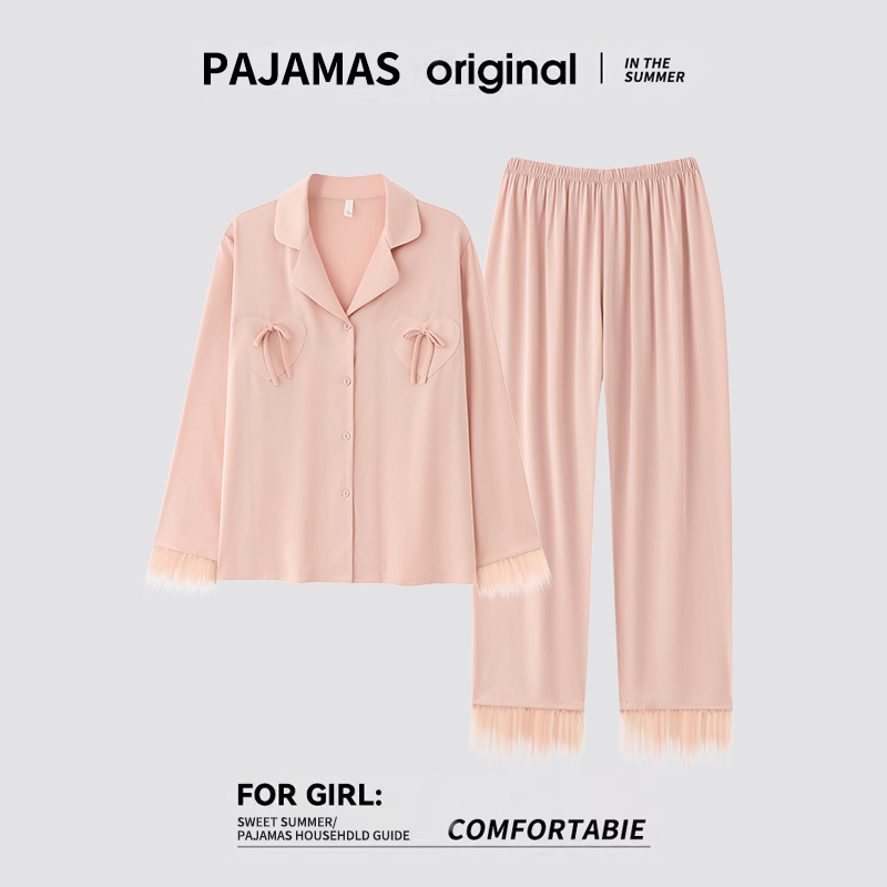 编码【601-699】女长袖流苏丝滑睡衣家居服套装甜美宽松醋酸睡衣