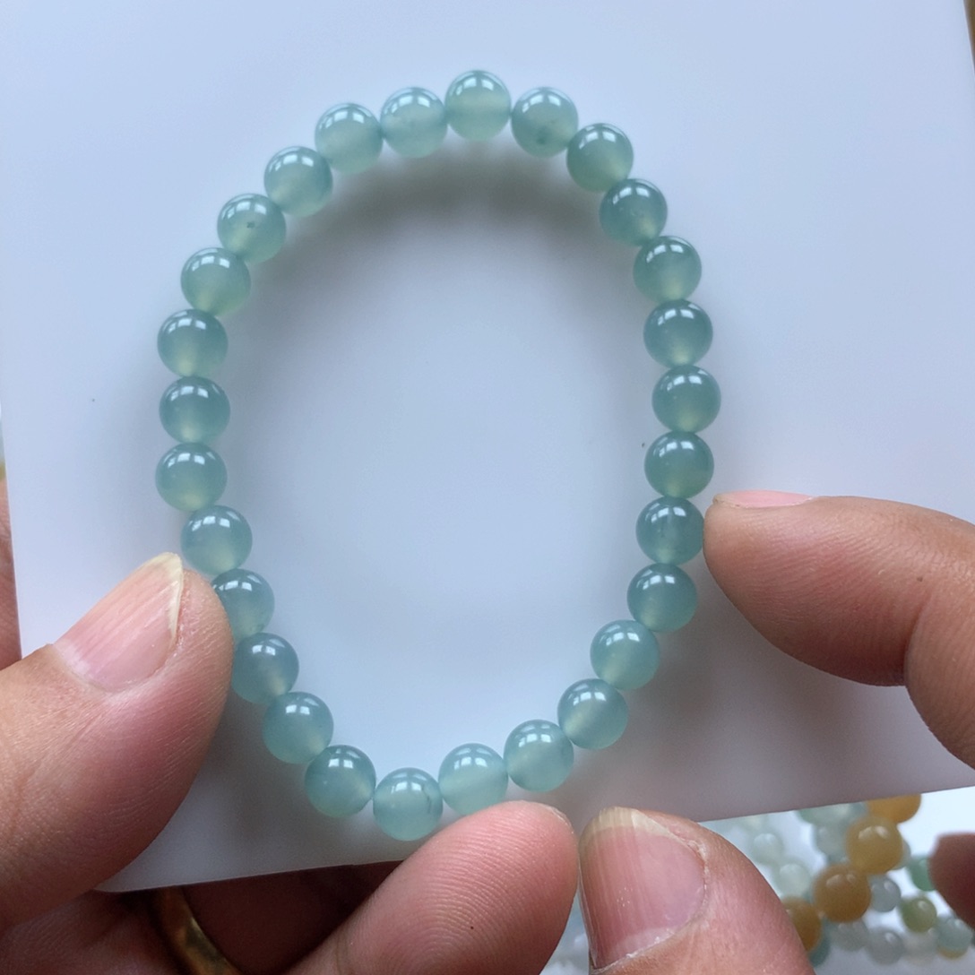 翡翠手串未镶嵌烧***卷缅甸天然翡翠手串6.5卡