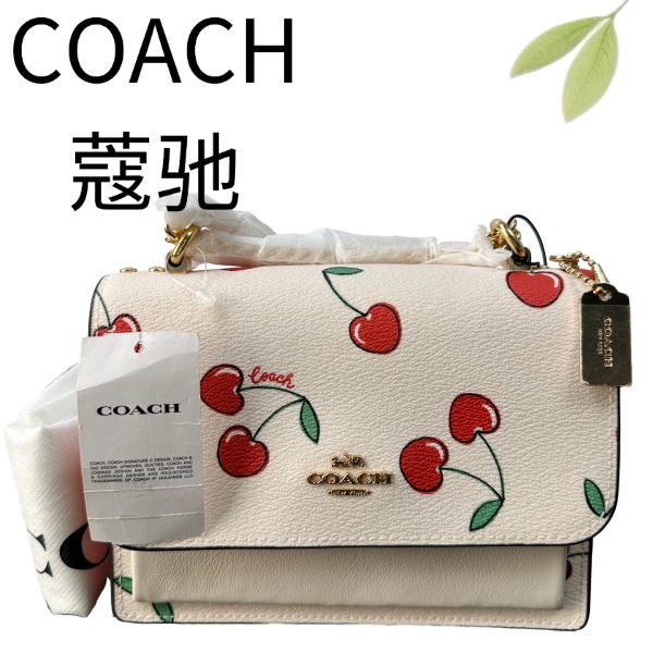 99新 COACH/蔻驰 白金樱桃风琴单肩斜挎包G25127640底长18X15