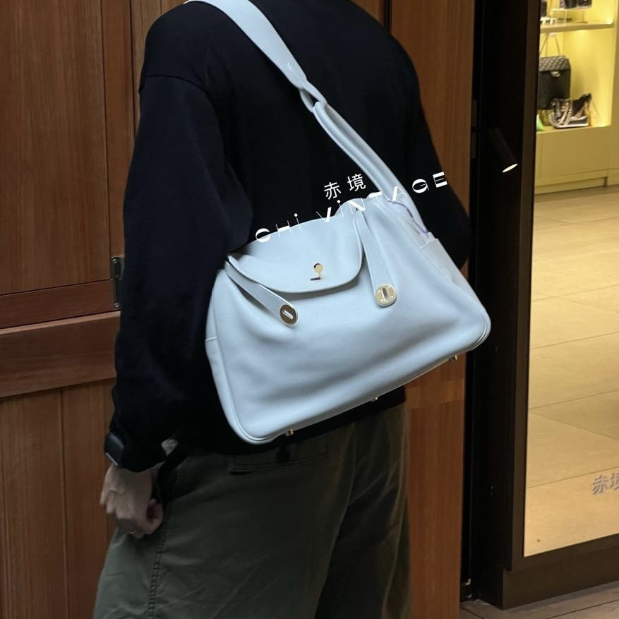99新 Hermes/爱马仕 1937 白色金扣lindy34单肩包框N