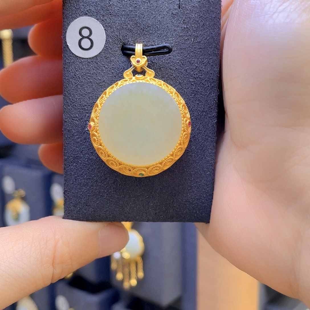 和田玉颈饰银S925镀金镶嵌