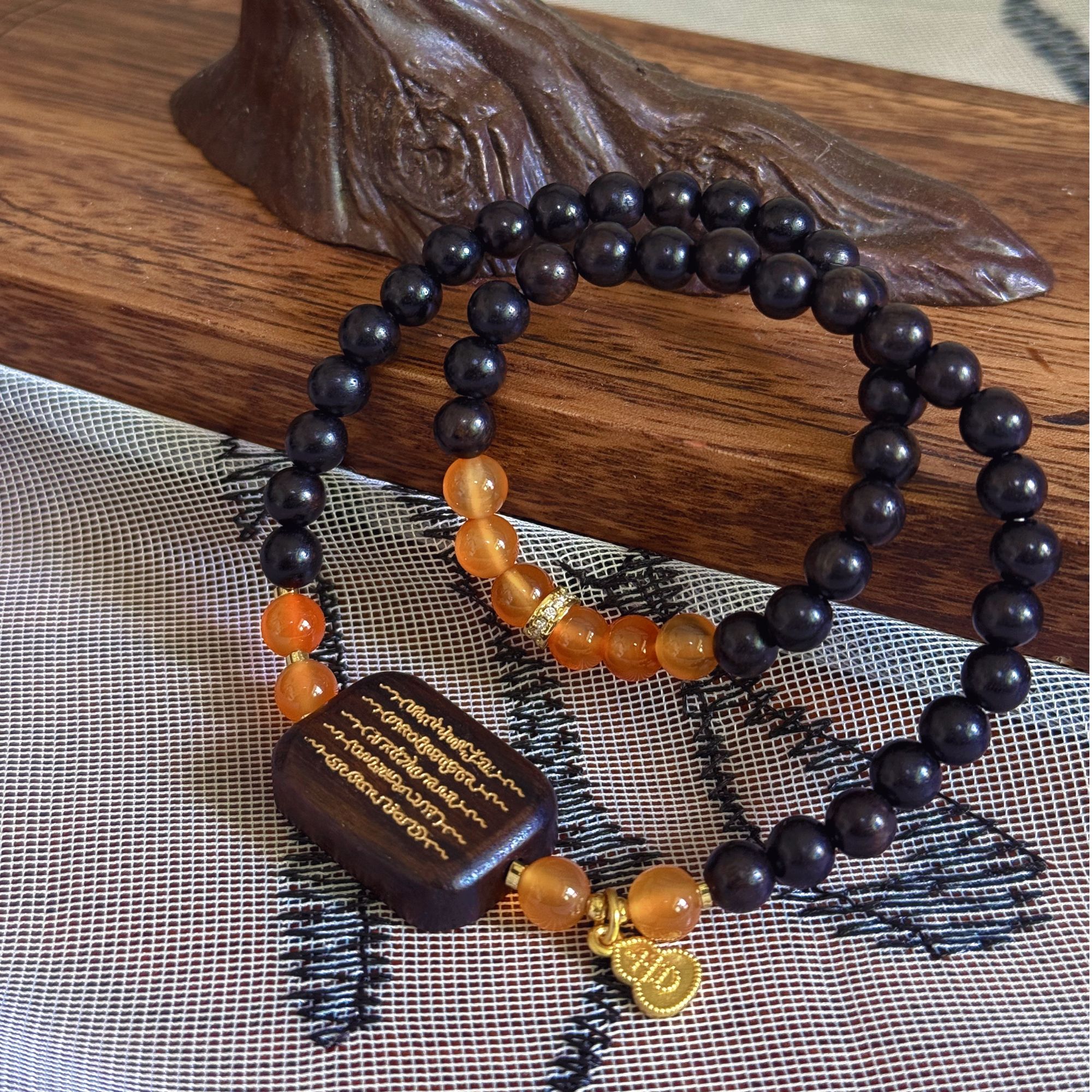 天然紫光檀6mm双圈➕五条经