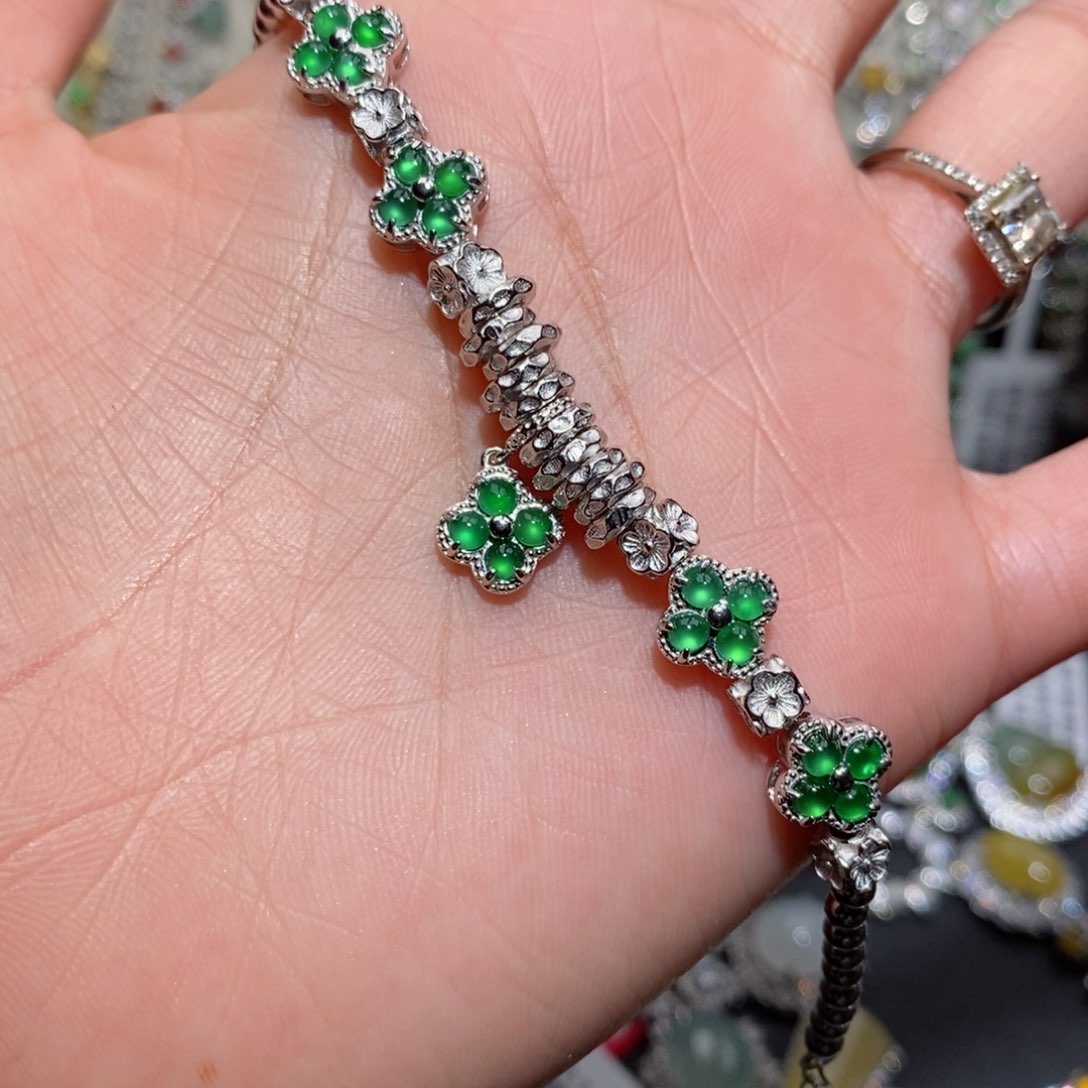 翡翠手链银S925镶嵌c c c