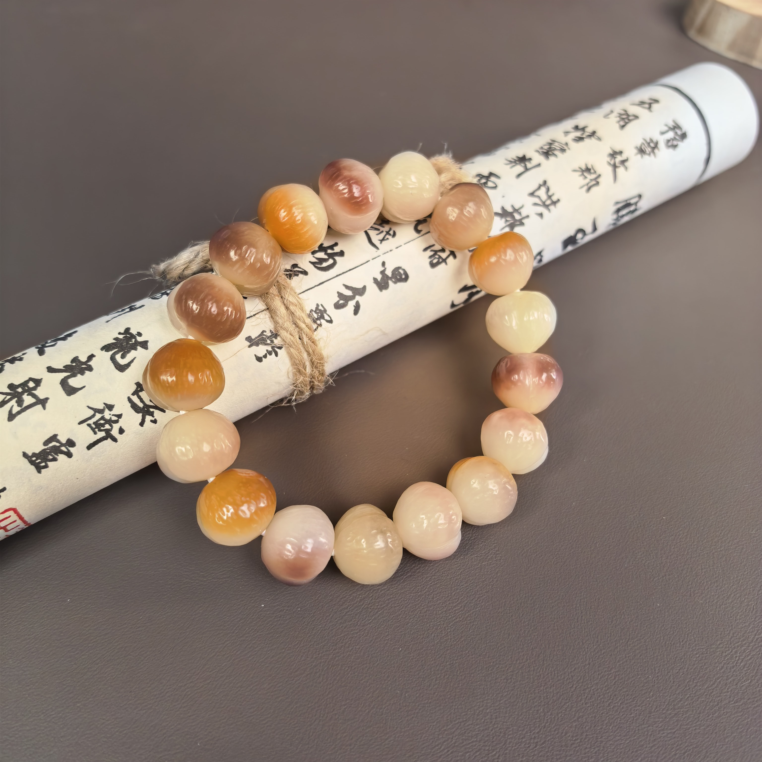 {观月-屁桃}超美拉丝屁桃，糖果琉璃盏，时尚搭配菩提根，14mm