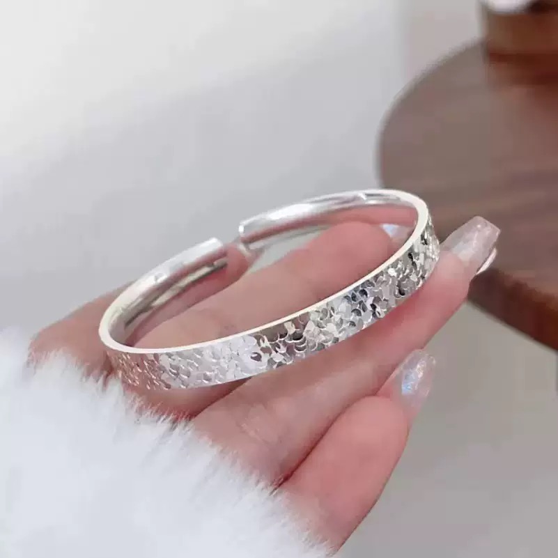 足银手镯 M27碎碎冰时尚大克重开口手镯