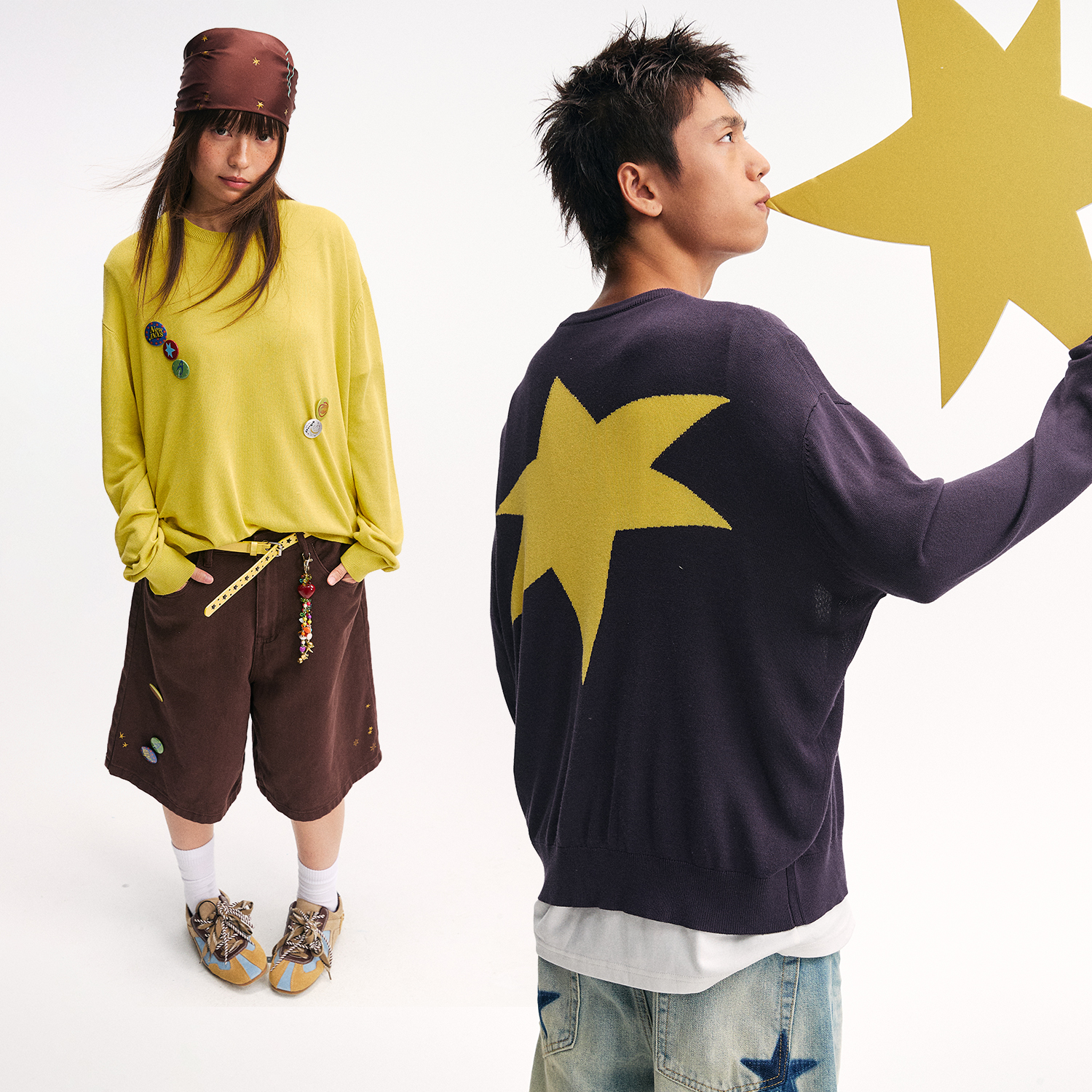 江南先生NewJNXS可拆卸徽章针织星星毛衣logo提花上衣男女