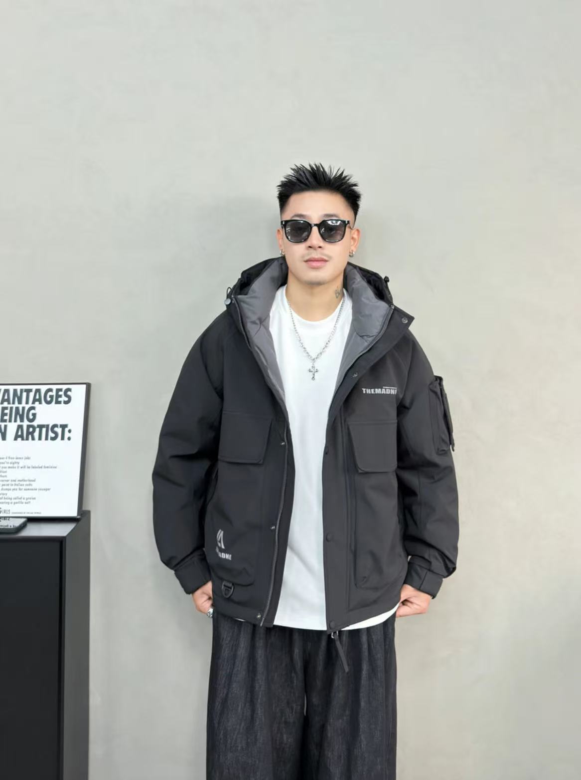 8910黑色【火星基地】新款防寒工装连帽保暖羽服外套