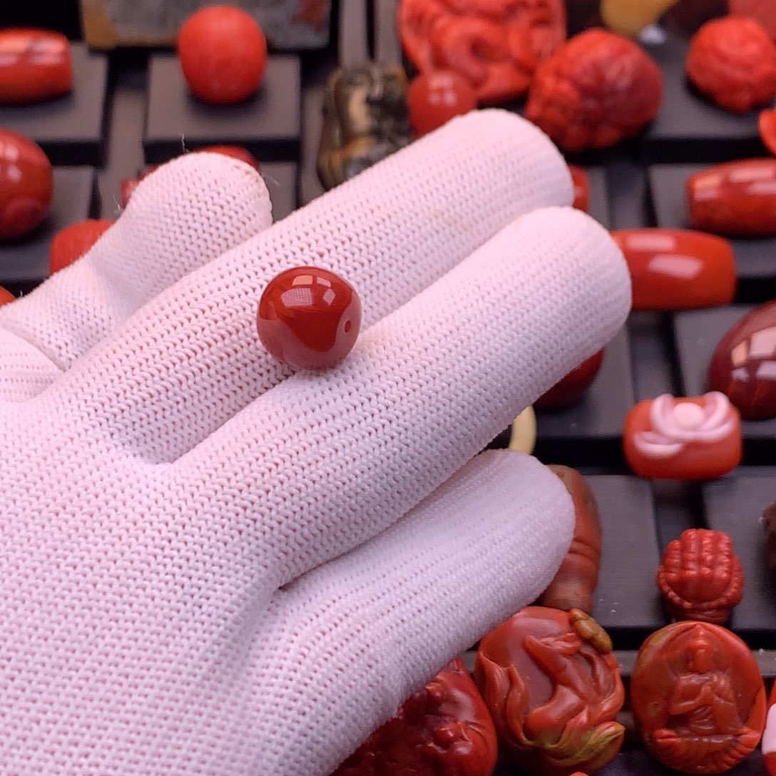 南红玛瑙未镶嵌川料原矿玫红火焰老型单珠12mm