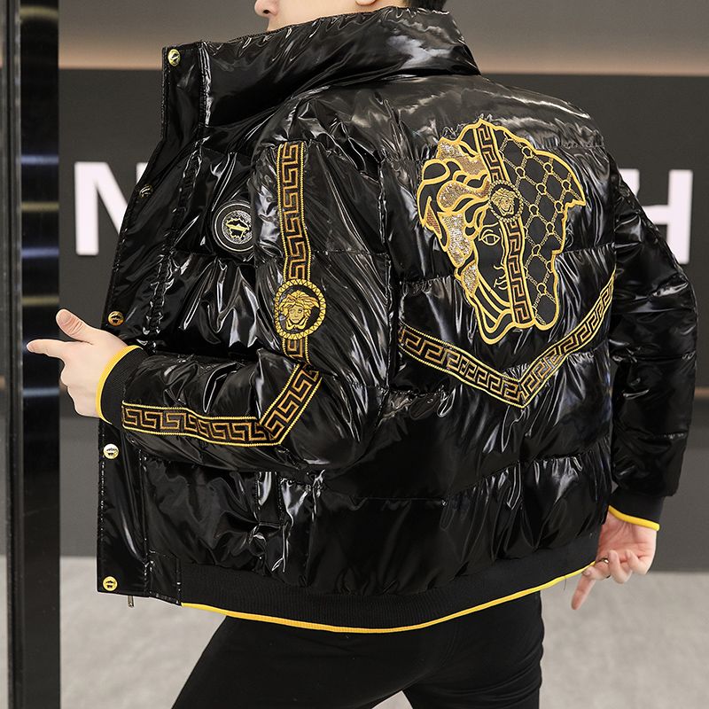 欧货男士冬季新款时尚帅气加厚保暖棉服百搭个性刺绣立领棉衣外套