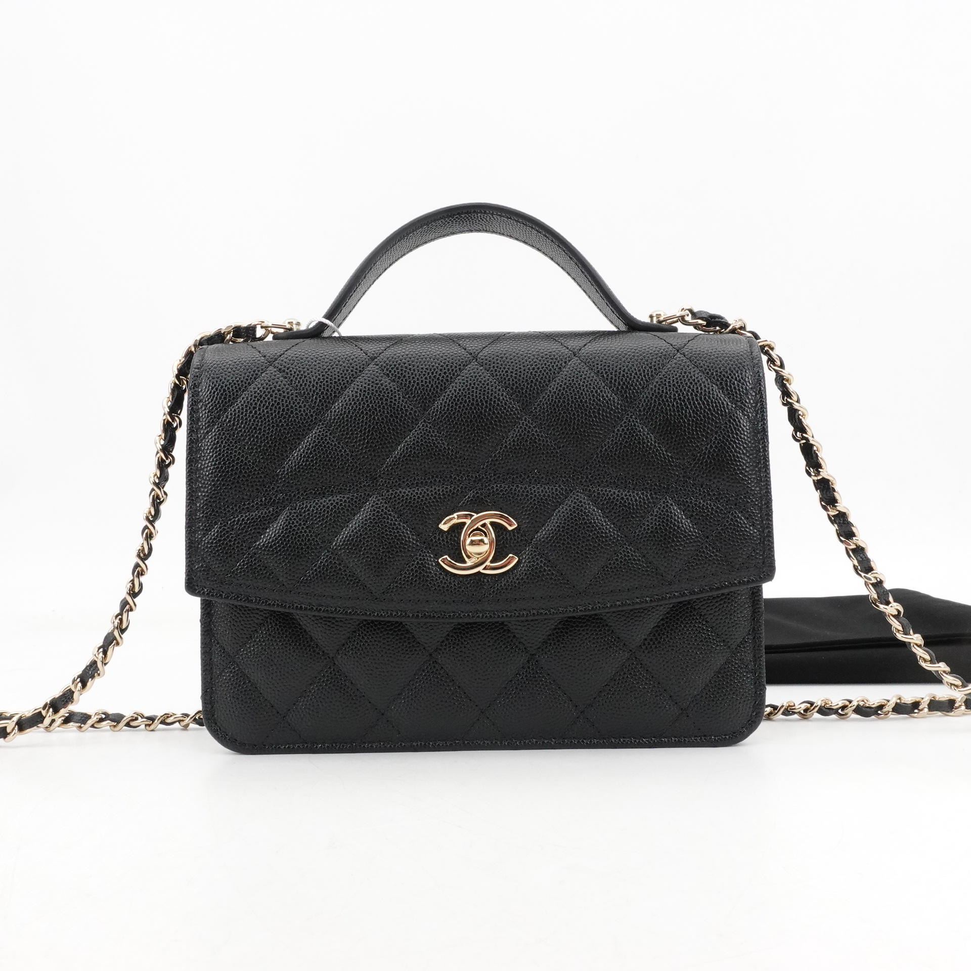 99新 Chanel/香奈儿 GGS25C 书包黑金荔枝牛皮芯片款63856953