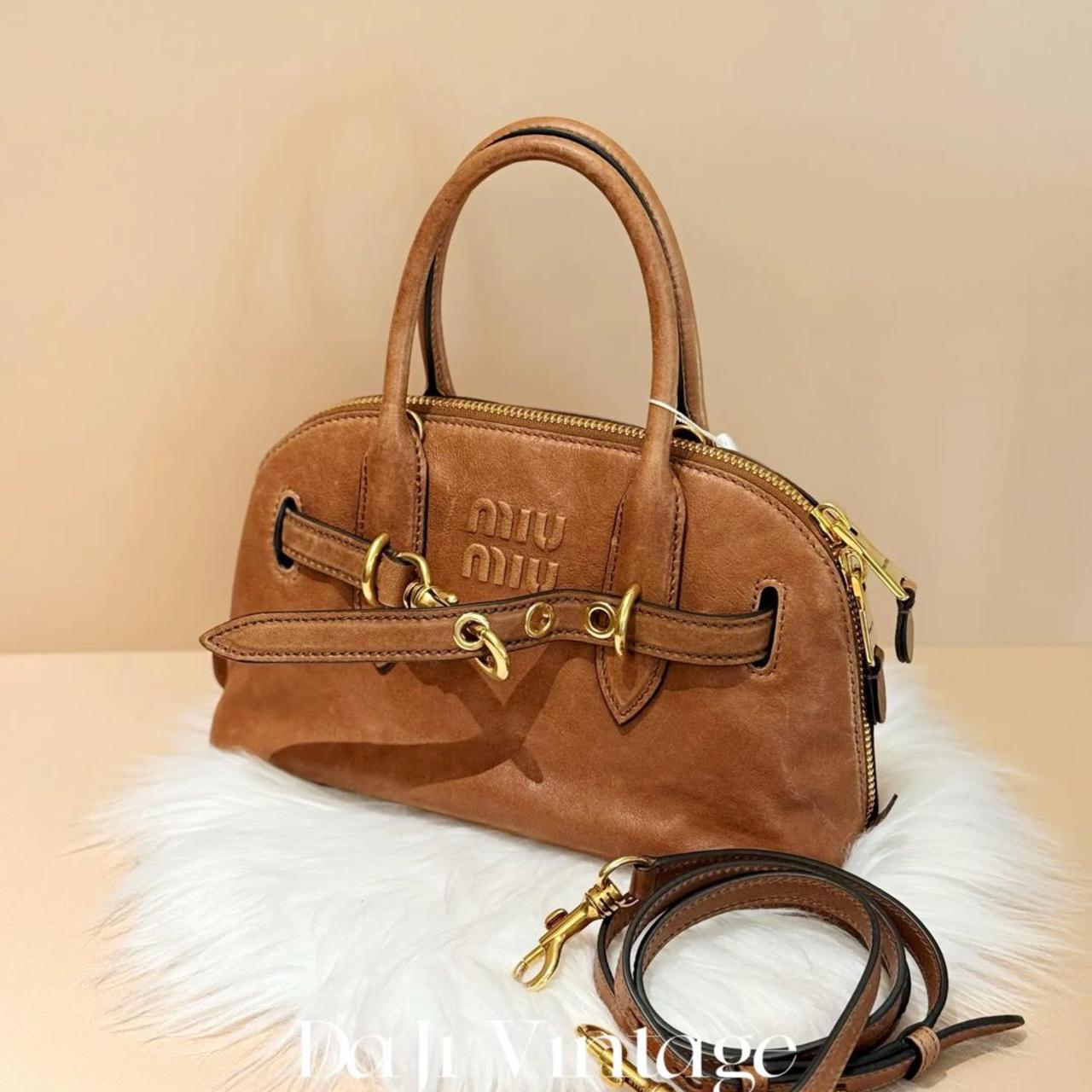 99新 MIU MIU/缪缪 大吉中古/miumiu橡木色小号贝壳手提斜挎包