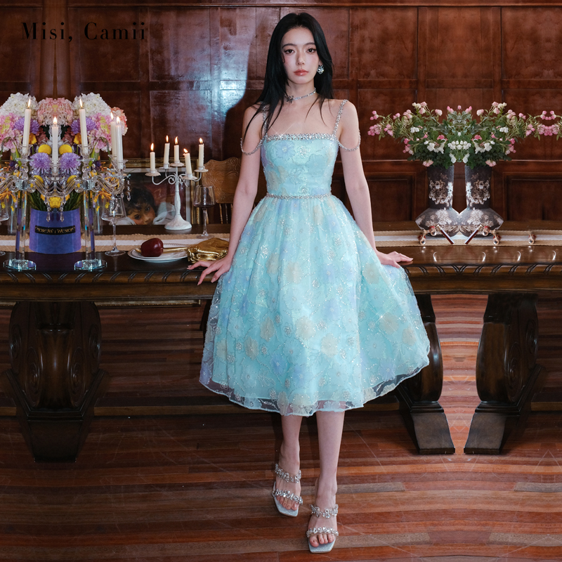 Misi,Camii2024新款绣花钉珠吊带蓬蓬礼服裙时尚气质轻奢连衣裙女