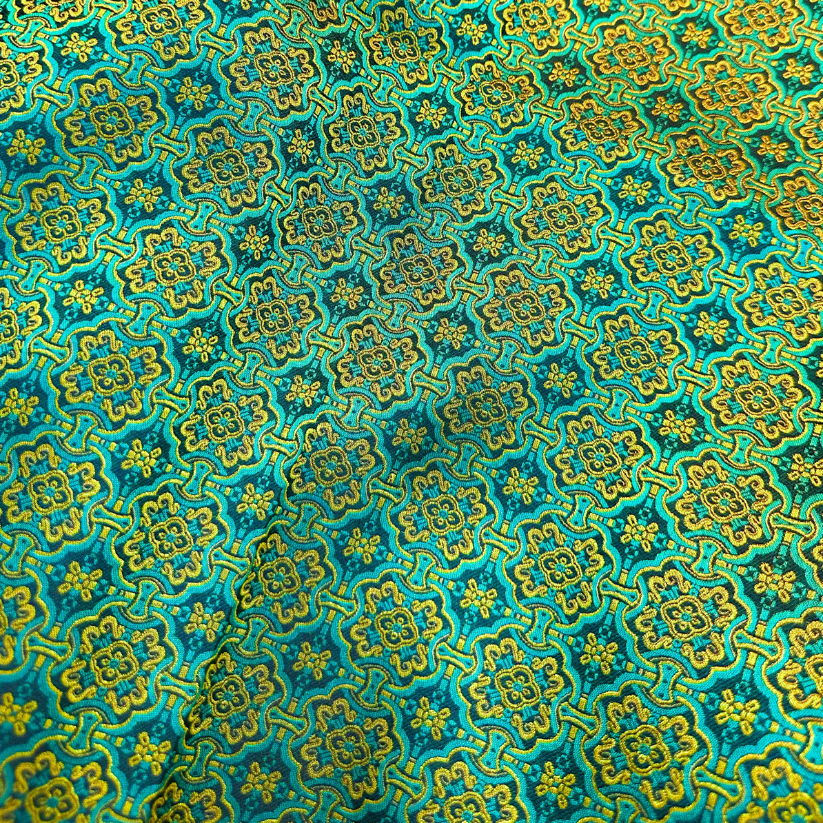 非品牌墨绿金定胜纹真丝宋锦手作做包包发夹葫芦布料绿色