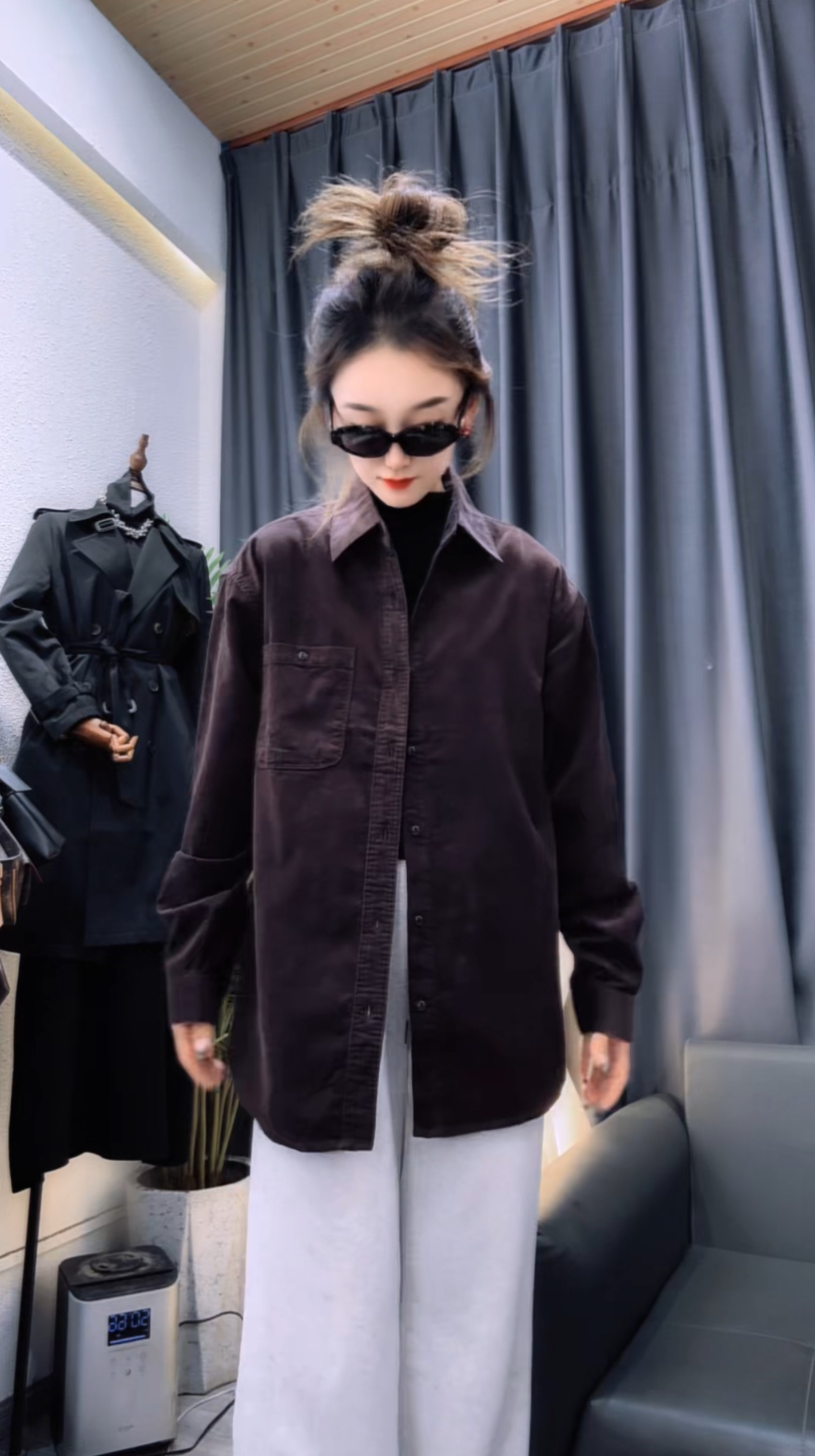 灯芯绒长袖男女同款 2041。春秋季韩系简约纯色百搭休闲衬衫