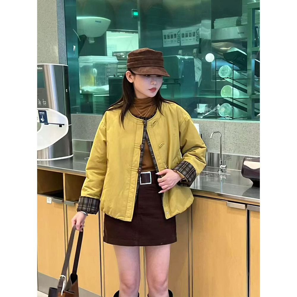 【全额运补】撞色圆领棉服女大码胖mm秋冬百搭显瘦二棉上衣棉衣外套