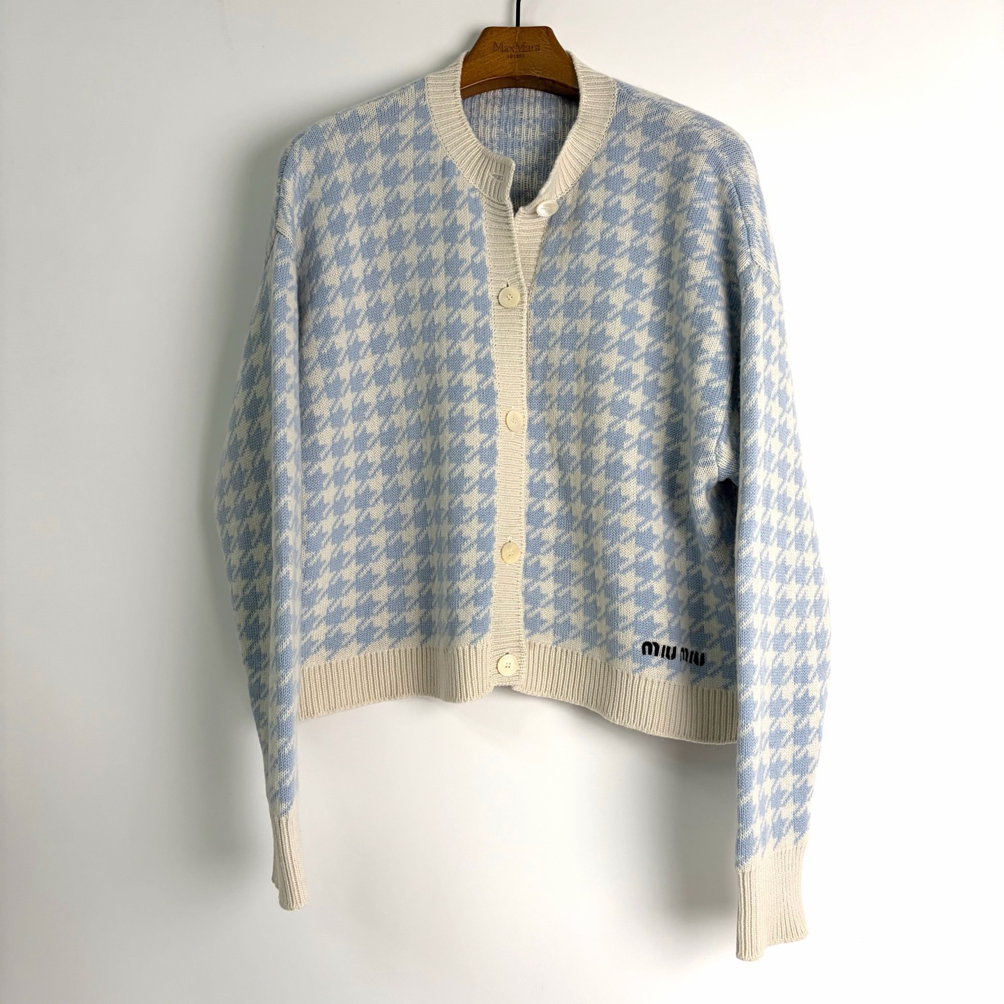 99新 MIU MIU/缪缪 36码 山羊绒千鸟格开衫 99新 bz0667